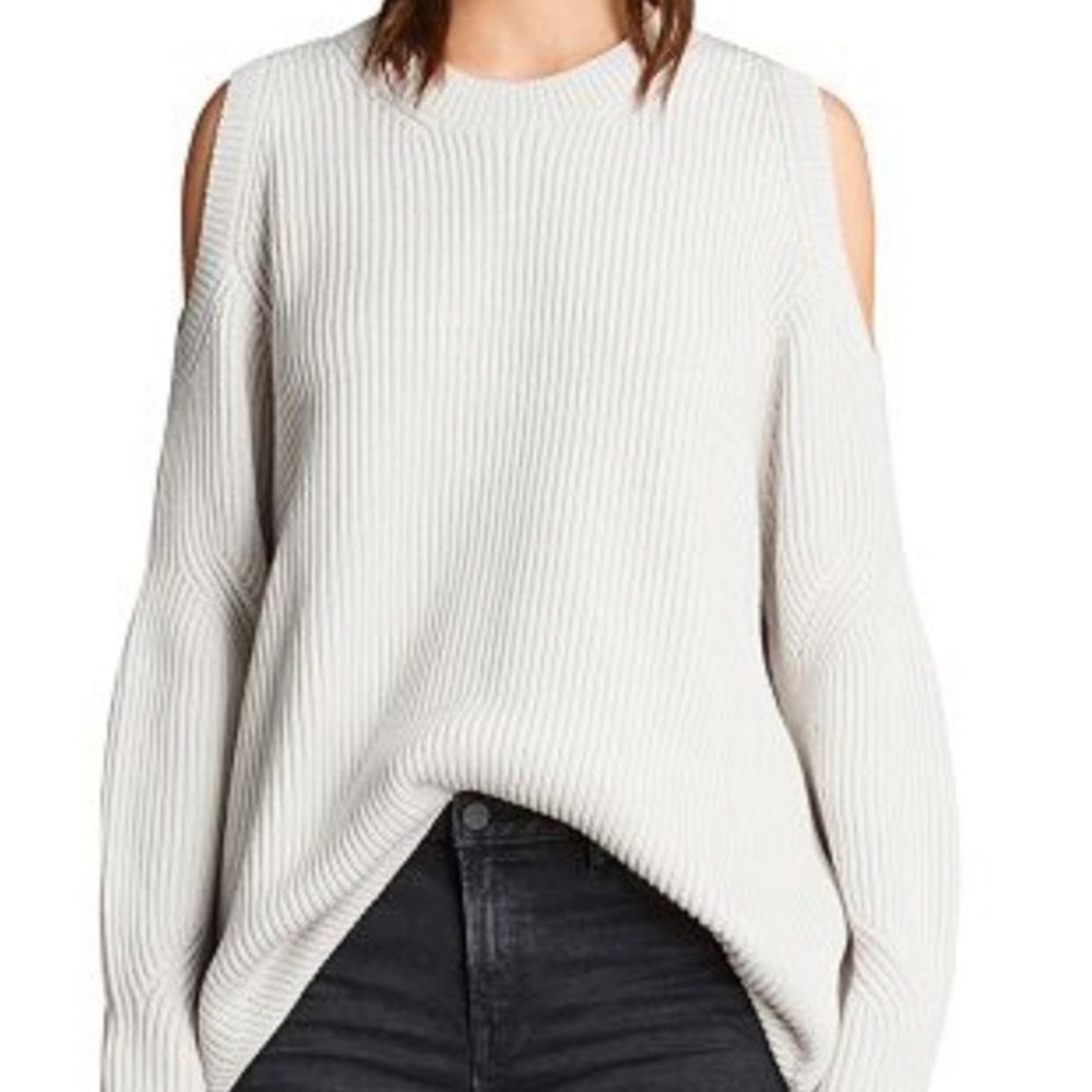 AllSaints Lizzie Cold Shoulder‎ Ribbed Sweater White Medium